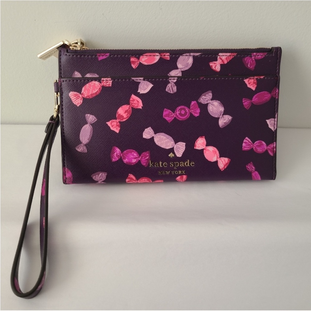 Kate Spade Staci Candy Shop Wrapper Medium Wristlet Double Zip Purple